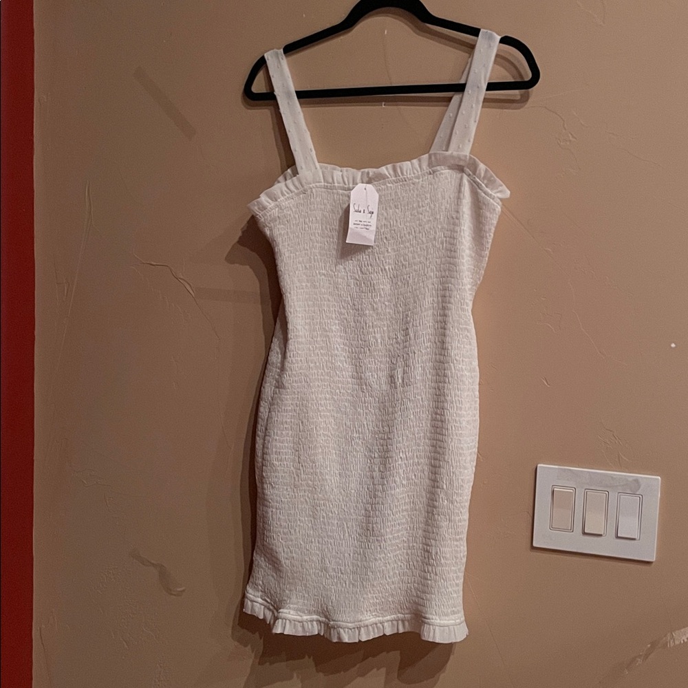 Sadie & Sage Cream Textured Sweet Ruffle Dress. Festival Country Party Dance